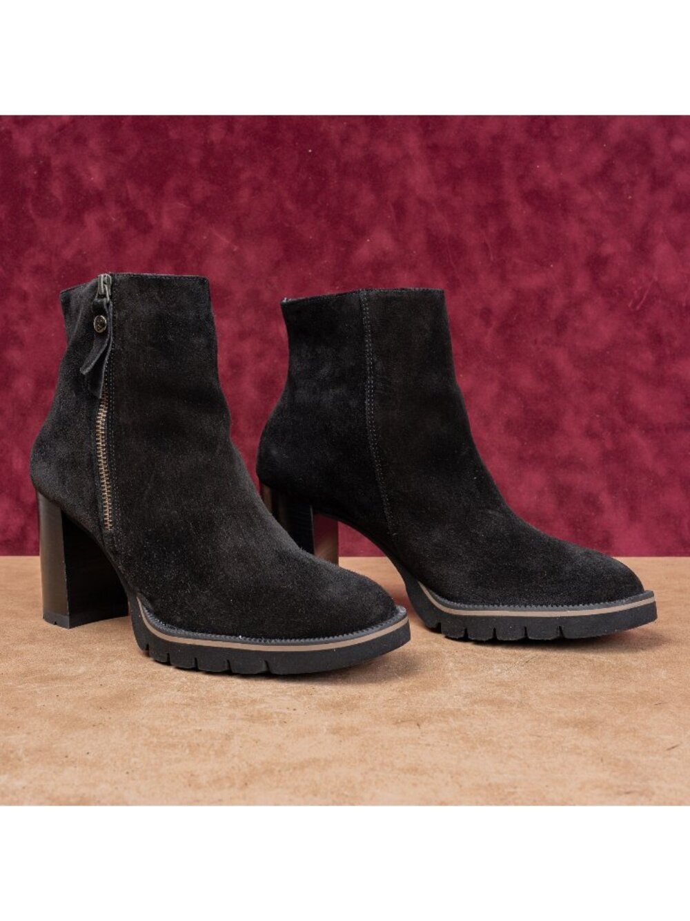 Paul Green Women Sloane Western Black Suede Heeled Zip Boots size 9.5US AUS7